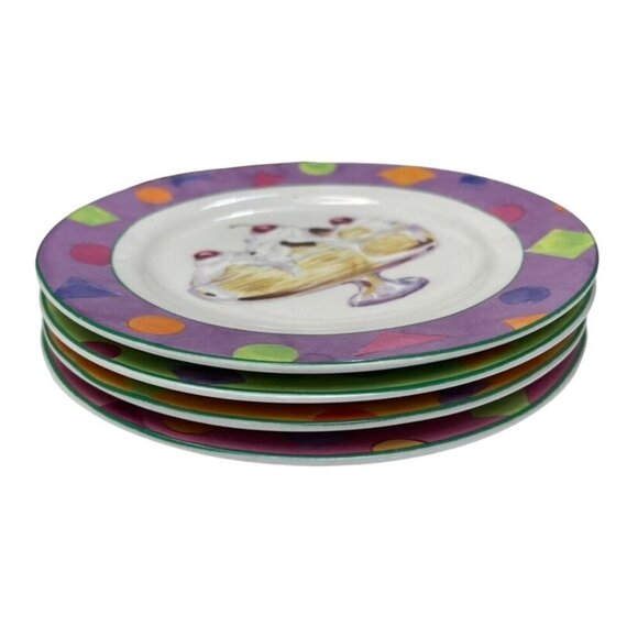 Set Of 4 American Atelier Porcelain Dessert Plates - Ice Cream Sundae Float Cone - Picture 8 of 9